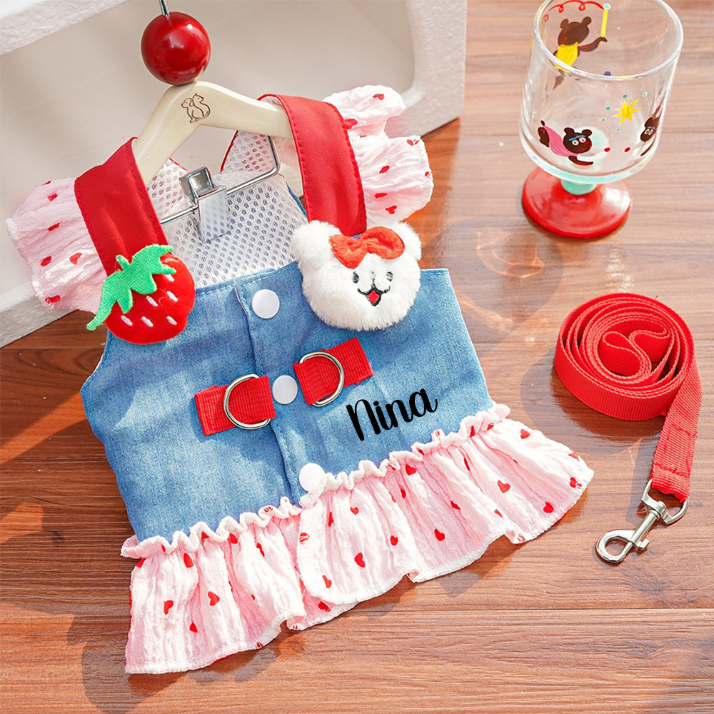 Personalized Name Denim Dress with Leash | inCloth14