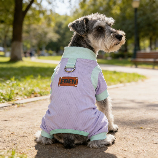 Personalized Leather Patch Name Breathable Summer Pet Jumpsuit | inCloth64