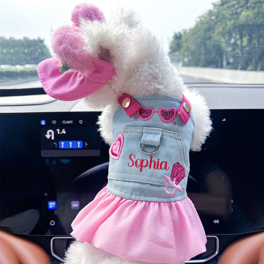 Personalized Name Pet Denim Dress & Hat Set | inCloth67