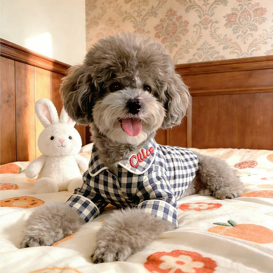 Personalized Embroidered Name Cotton-Linen Plaid Dog Pajamas | inCloth70