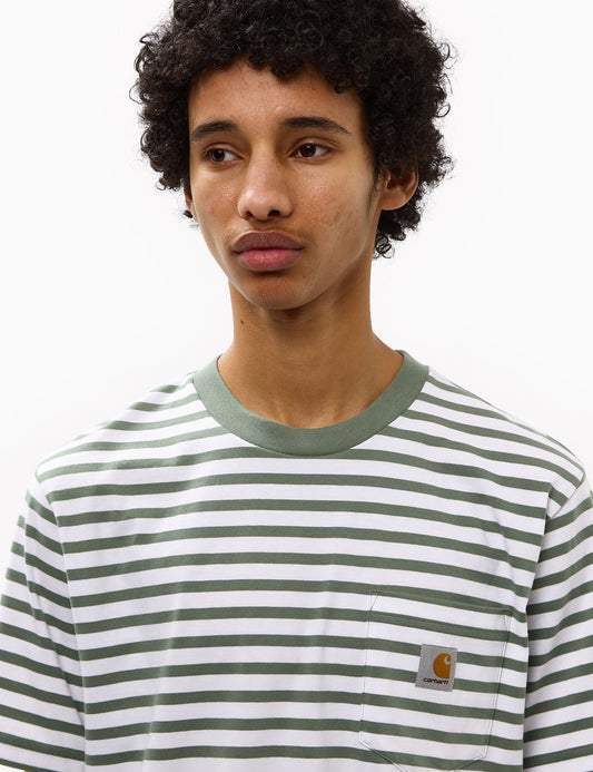 T-shirt Seidler à Poche Rayée - Vert Park/Blanc