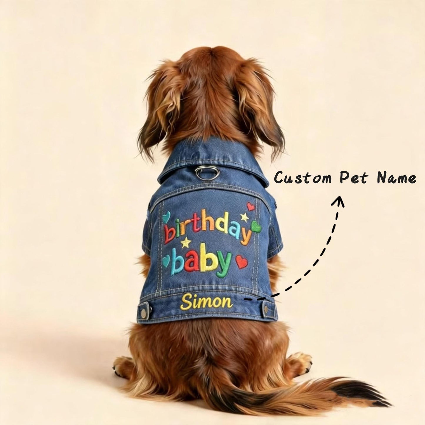 Personalized Embroidered Name Pet Birthday Denim Jacket  | inCloth68