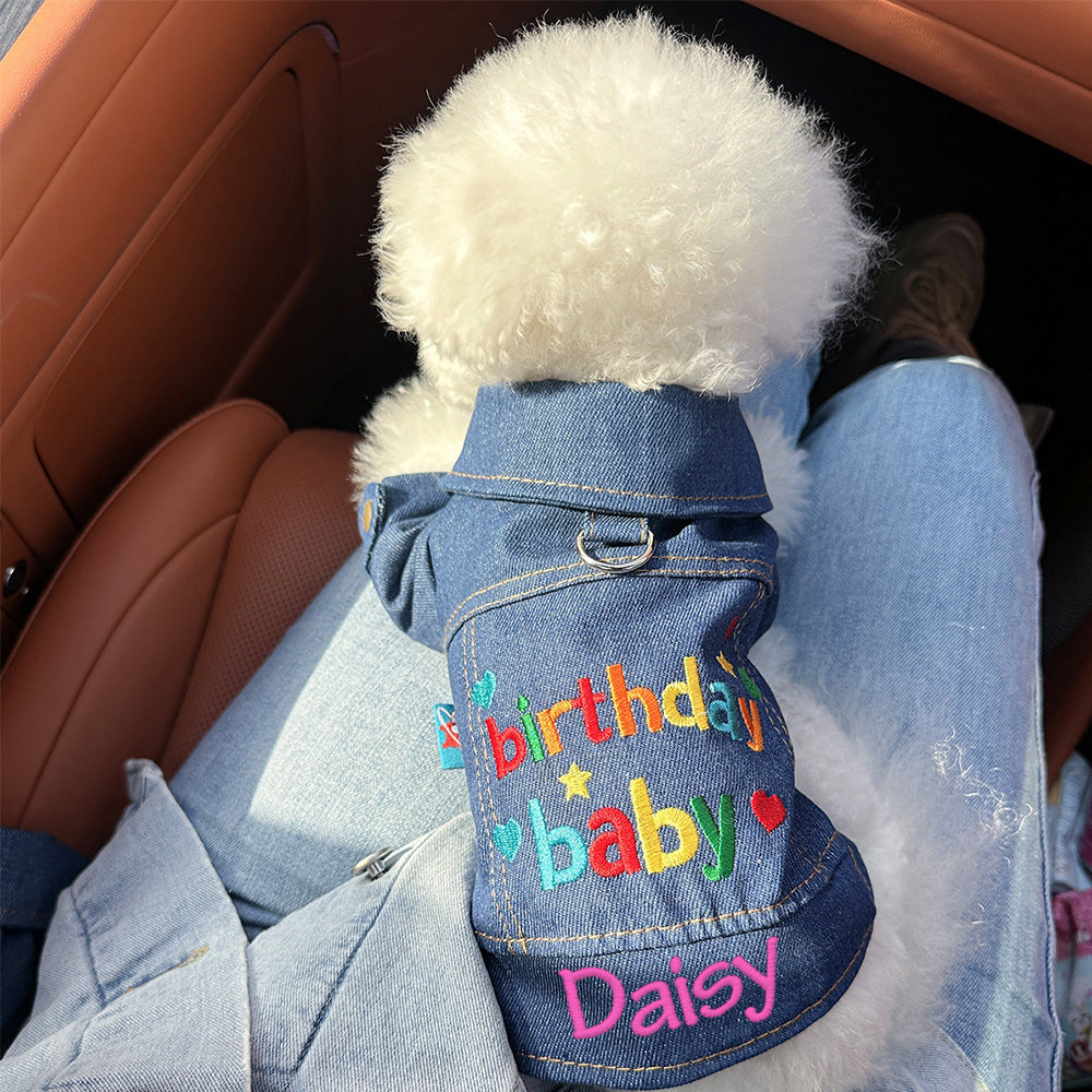 Personalized Embroidered Name Pet Birthday Denim Jacket  | inCloth68