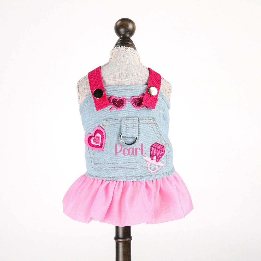Personalized Name Pet Denim Dress & Hat Set | inCloth67