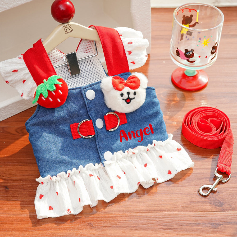 Personalized Name Denim Dress with Leash | inCloth14