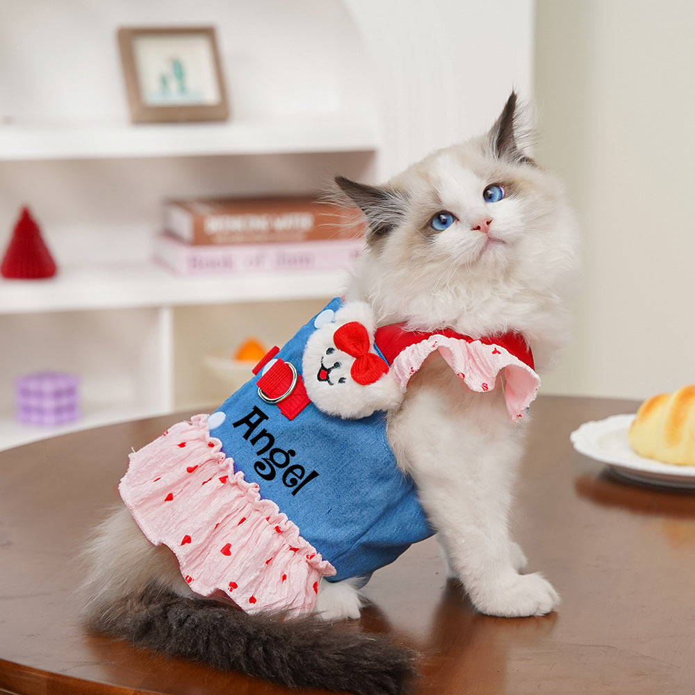 Personalized Name Denim Dress with Leash | inCloth14