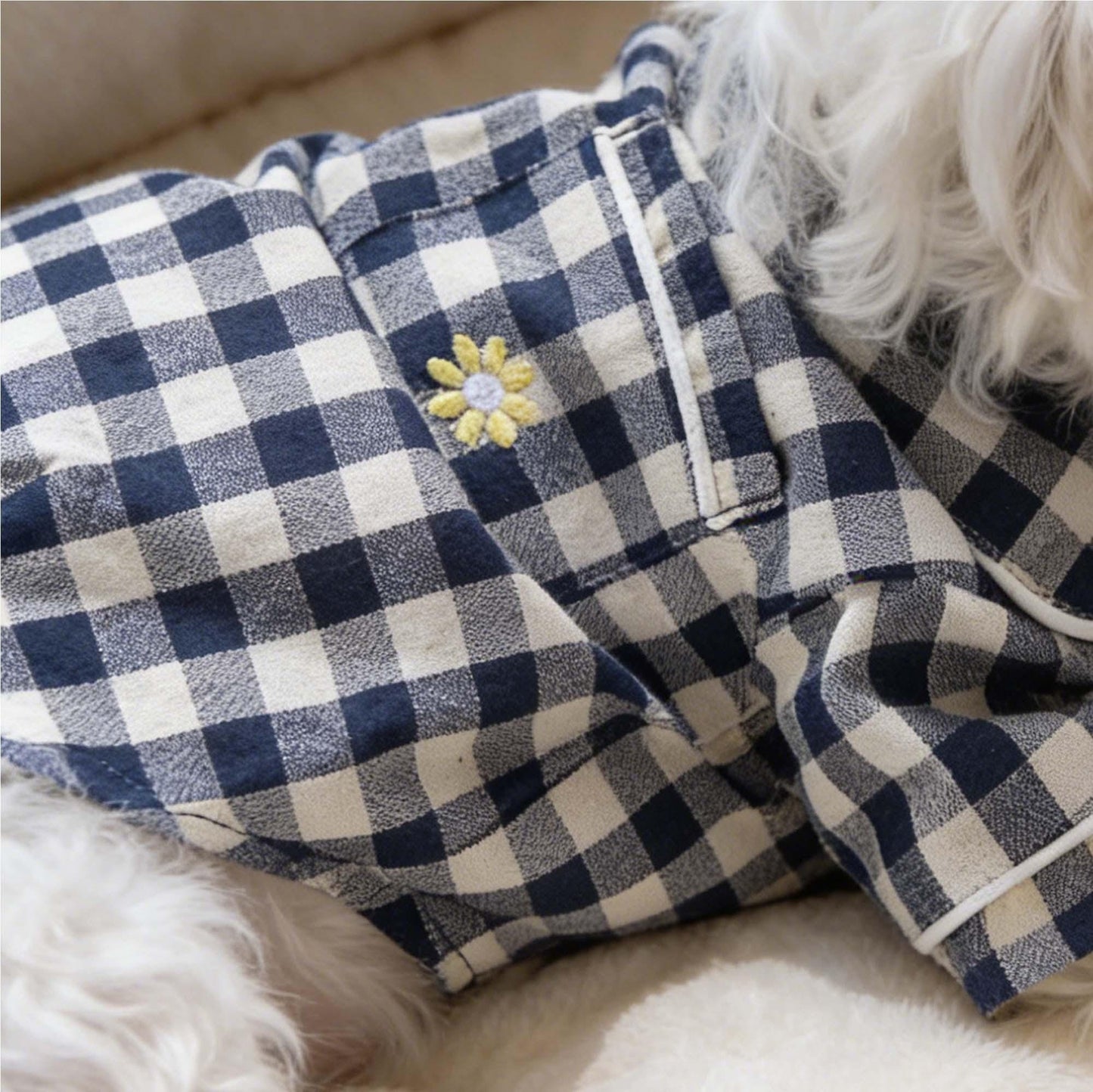 Personalized Embroidered Name Cotton-Linen Plaid Dog Pajamas | inCloth70