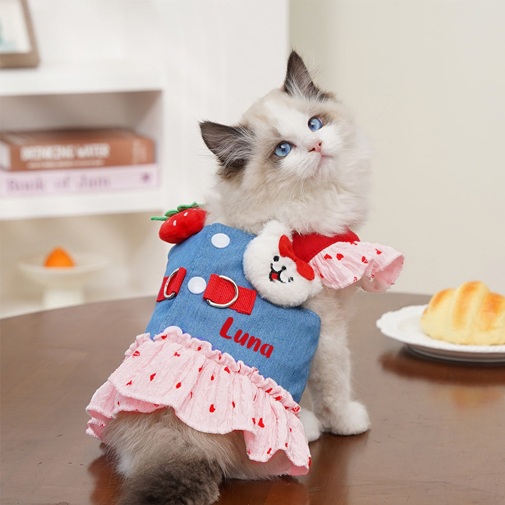 Personalized Name Denim Dress with Leash | inCloth14