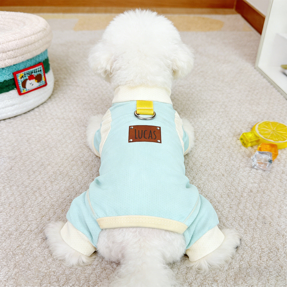 Personalized Leather Patch Name Breathable Summer Pet Jumpsuit  | inCloth64