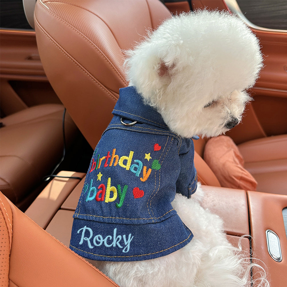 Personalized Embroidered Name Pet Birthday Denim Jacket  | inCloth68