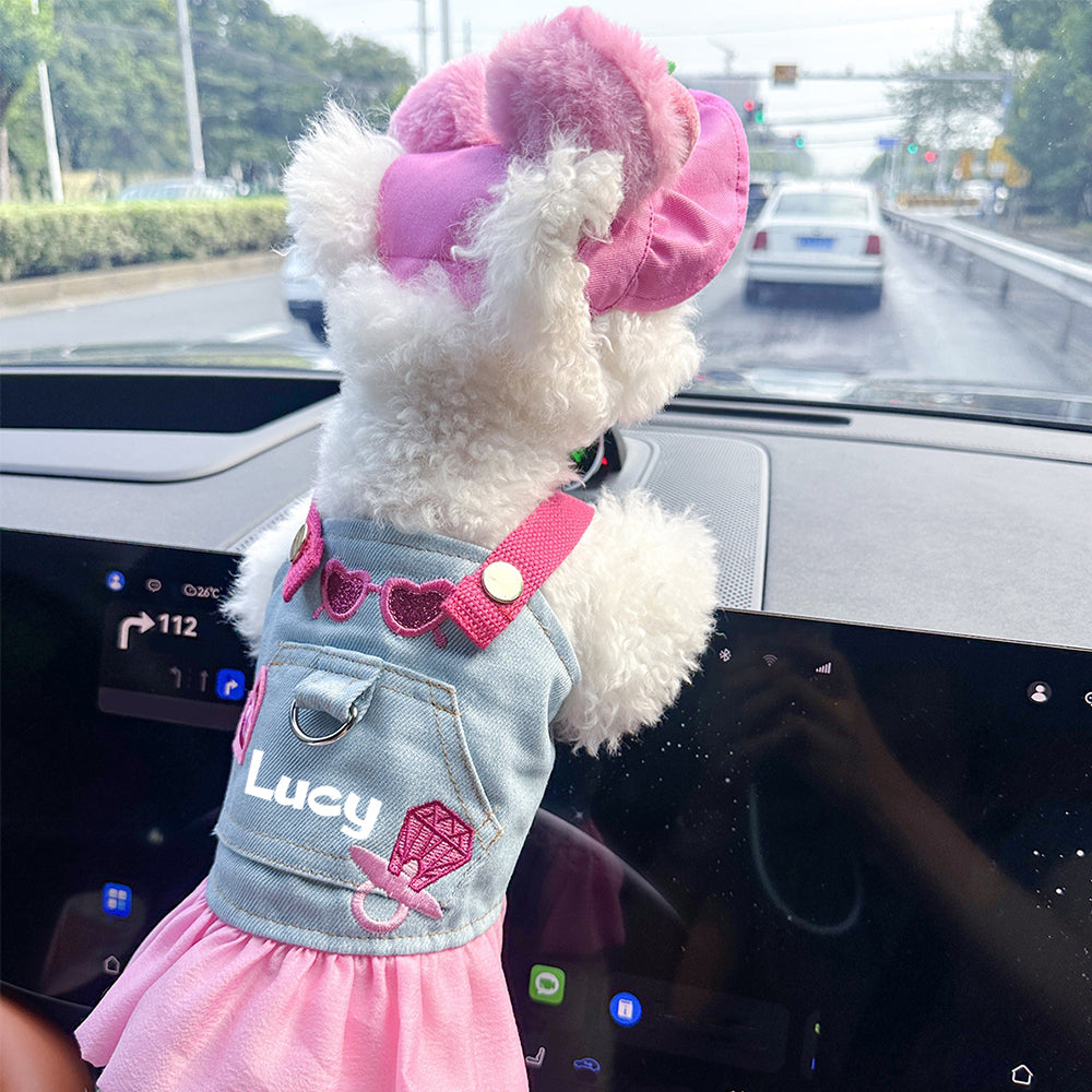 Personalized Name Pet Denim Dress & Hat Set | inCloth67