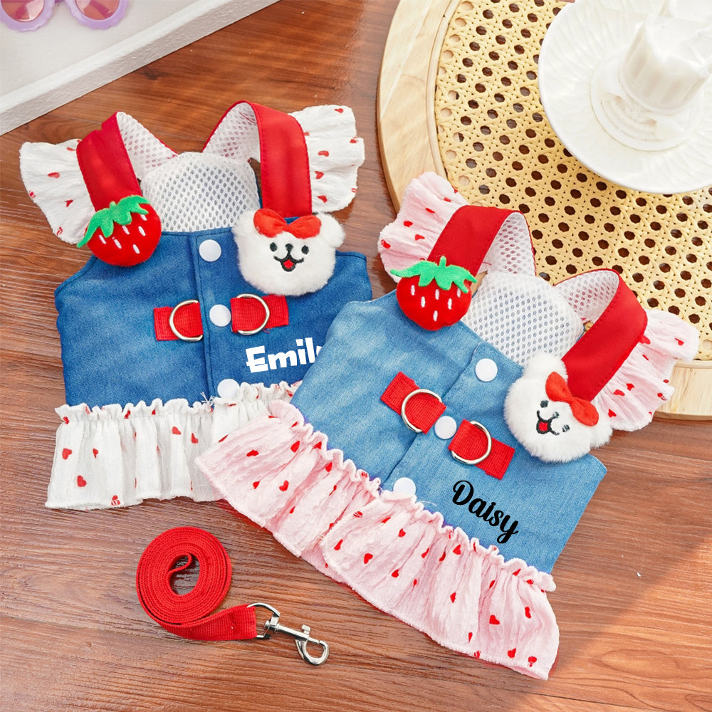 Personalized Name Denim Dress with Leash | inCloth14
