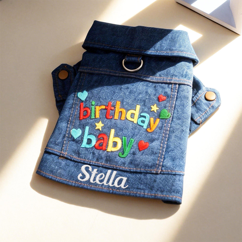 Personalized Embroidered Name Pet Birthday Denim Jacket  | inCloth68
