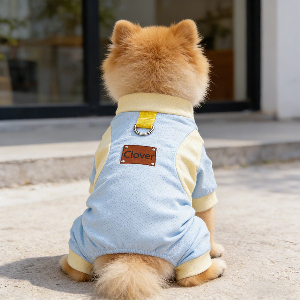 Personalized Leather Patch Name Breathable Summer Pet Jumpsuit  | inCloth64