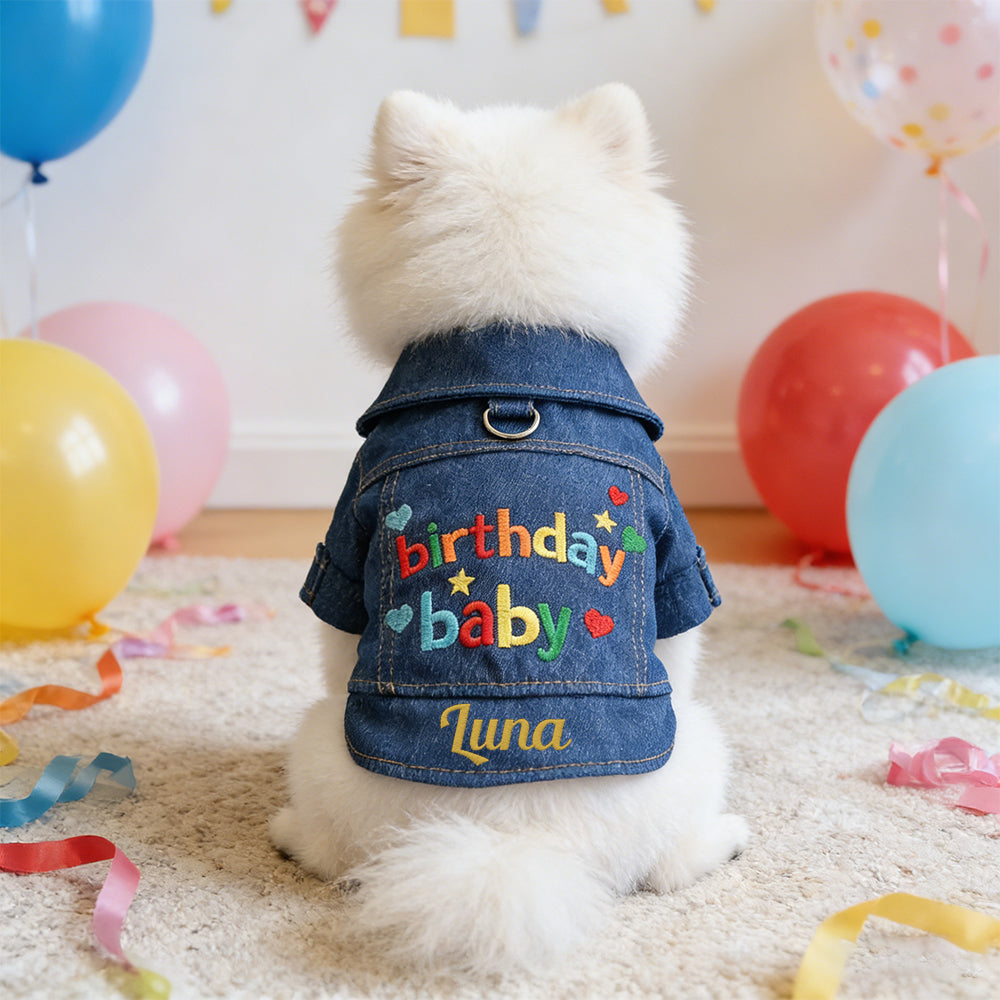 Personalized Embroidered Name Pet Birthday Denim Jacket  | inCloth68