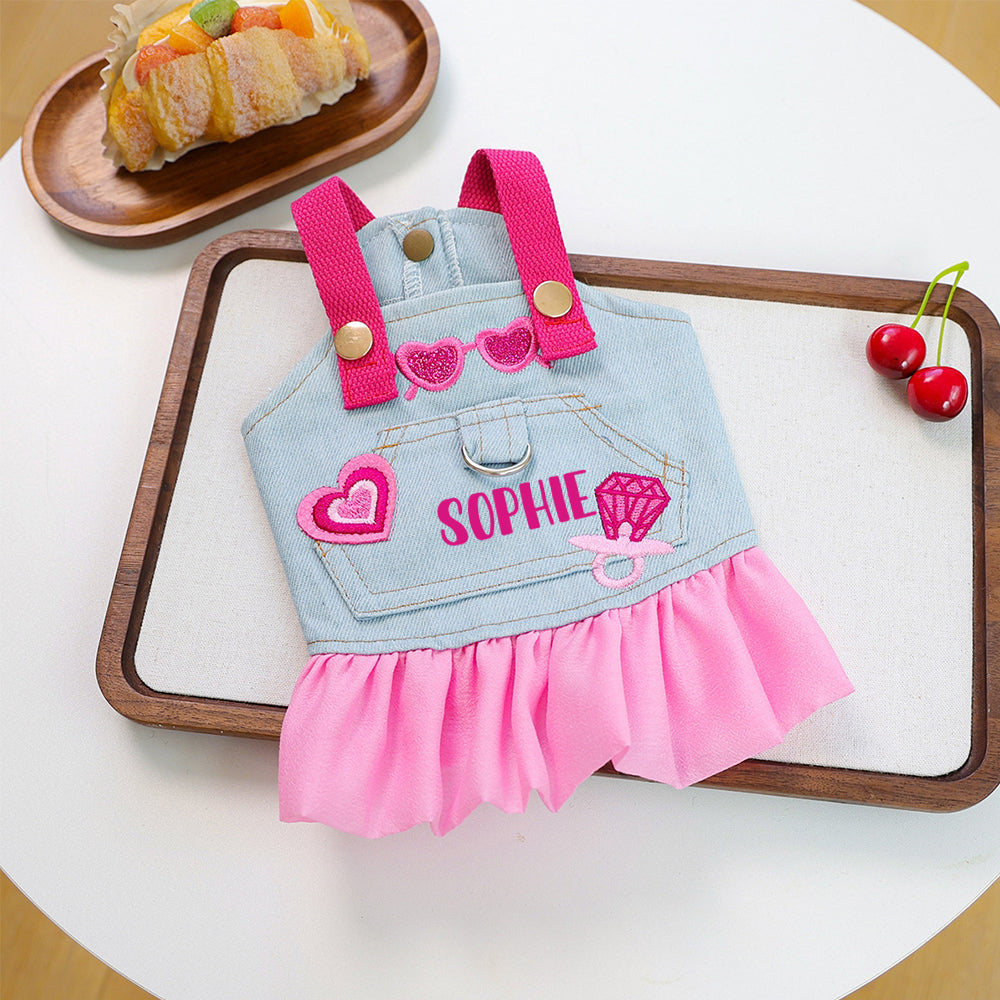 Personalized Name Pet Denim Dress & Hat Set | inCloth67