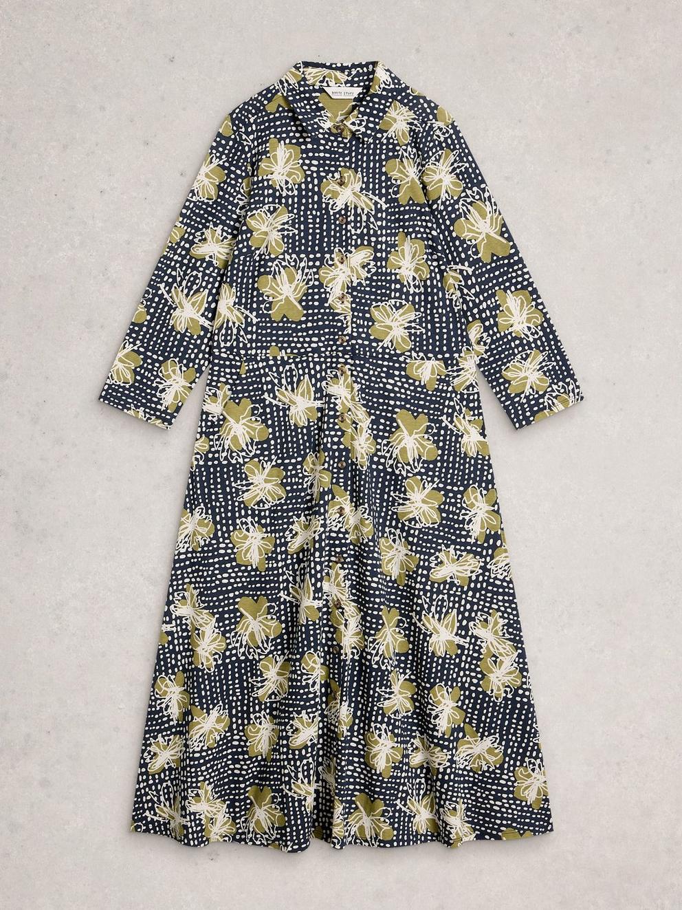 Rua Jersey Collared Shirt Dress Midi