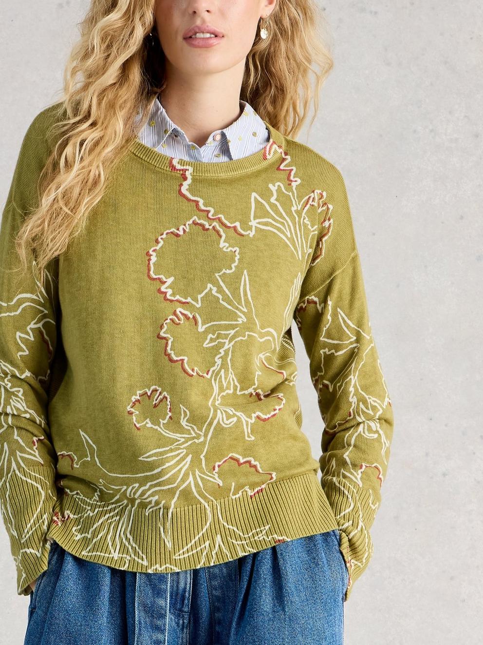 Olive Print Crew Neck Jumper