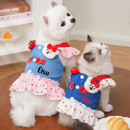 Personalized Name Denim Dress with Leash | inCloth14
