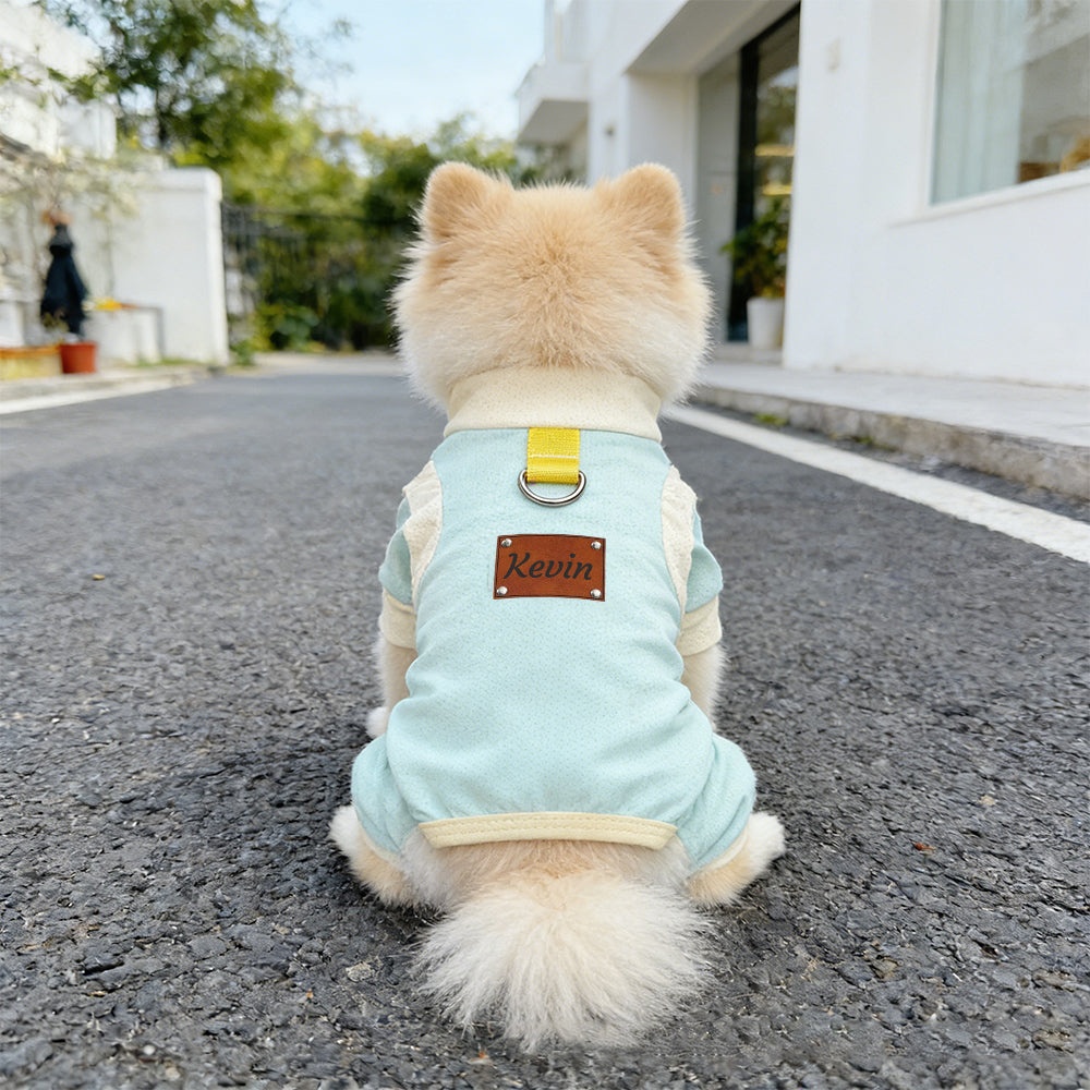 Personalized Leather Patch Name Breathable Summer Pet Jumpsuit  | inCloth64