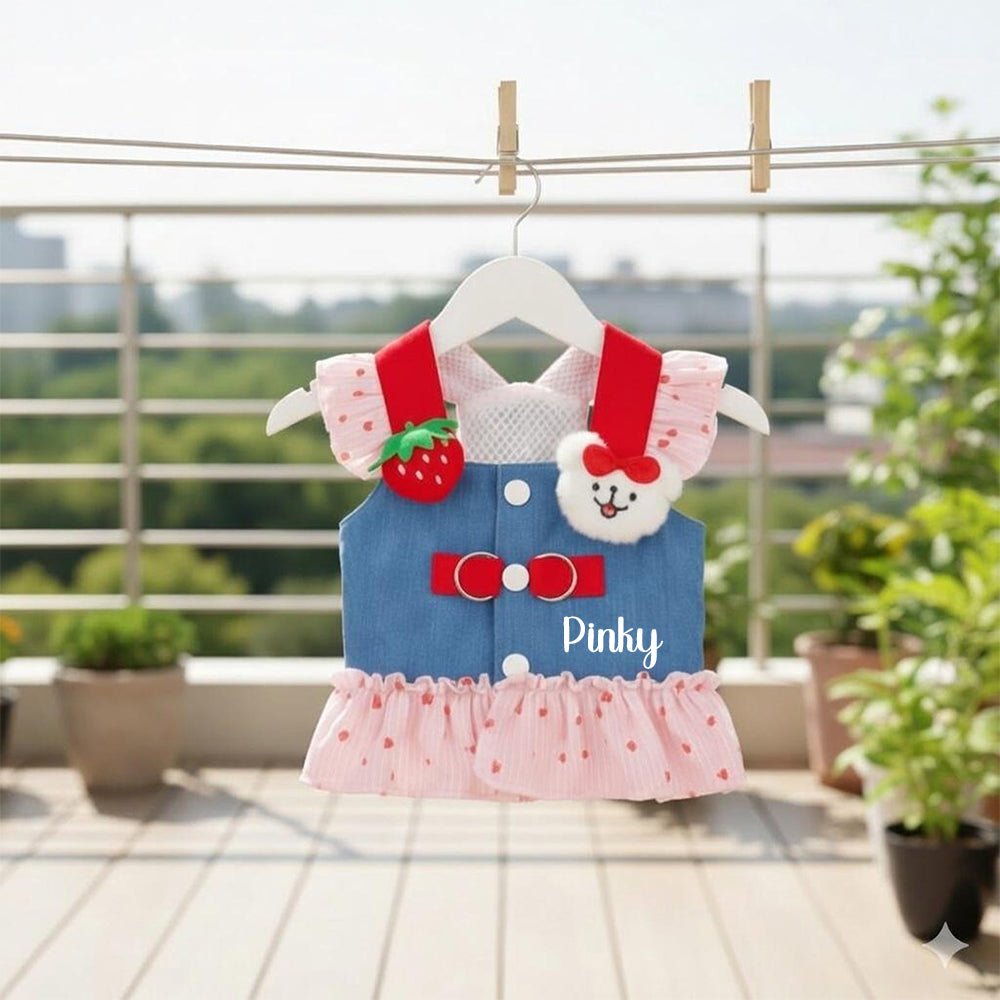 Personalized Name Denim Dress with Leash | inCloth14