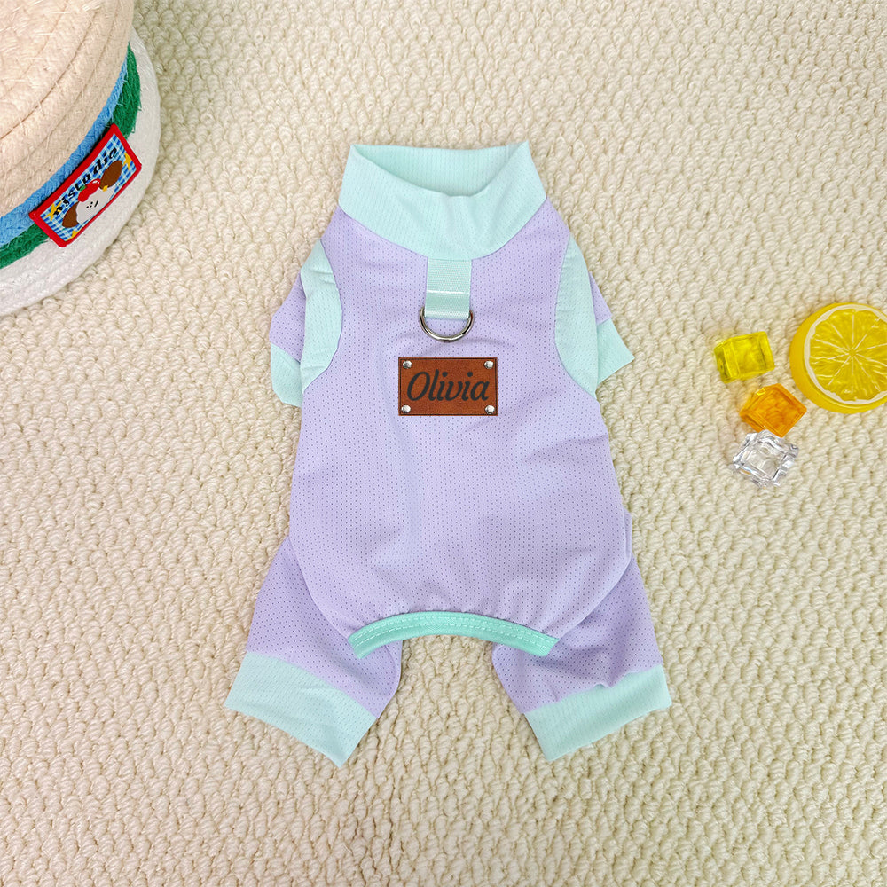 Personalized Leather Patch Name Breathable Summer Pet Jumpsuit  | inCloth64