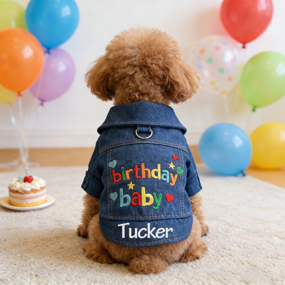 Personalized Embroidered Name Pet Birthday Denim Jacket  | inCloth68