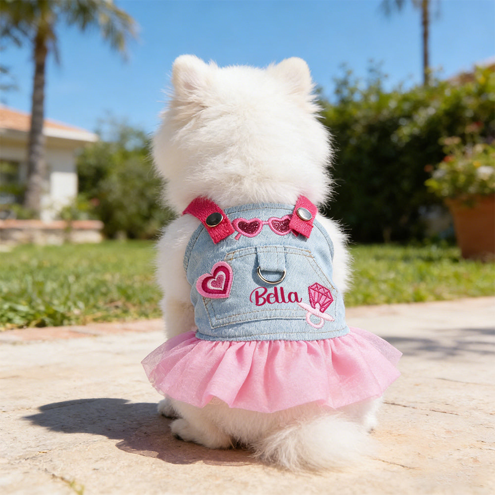 Personalized Name Pet Denim Dress & Hat Set | inCloth67