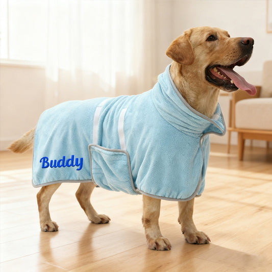Manteau de serviette de bain pour animaux de compagnie, absorbant, séchage rapide, avec nom brodé personnalisé | inCloth74