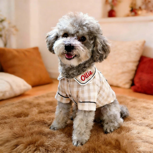 Personalized Embroidered Name Cotton-Linen Plaid Dog Pajamas | inCloth70