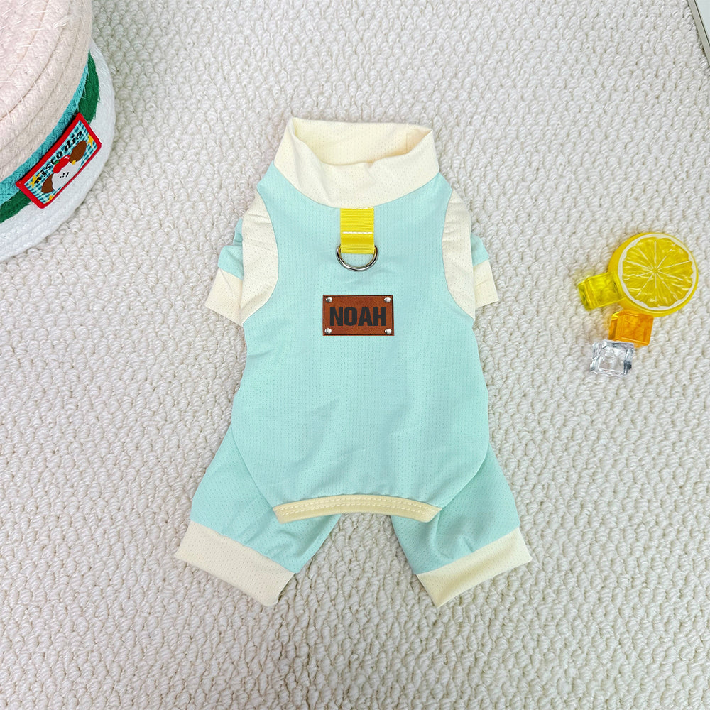 Personalized Leather Patch Name Breathable Summer Pet Jumpsuit  | inCloth64