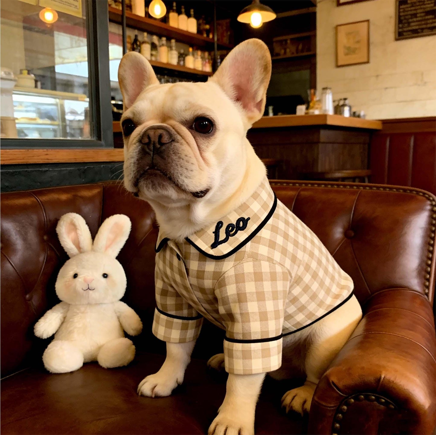 Personalized Embroidered Name Cotton-Linen Plaid Dog Pajamas | inCloth70