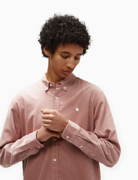 Chemise en velours côtelé fin Madison (coupe droite) - Rose nacré