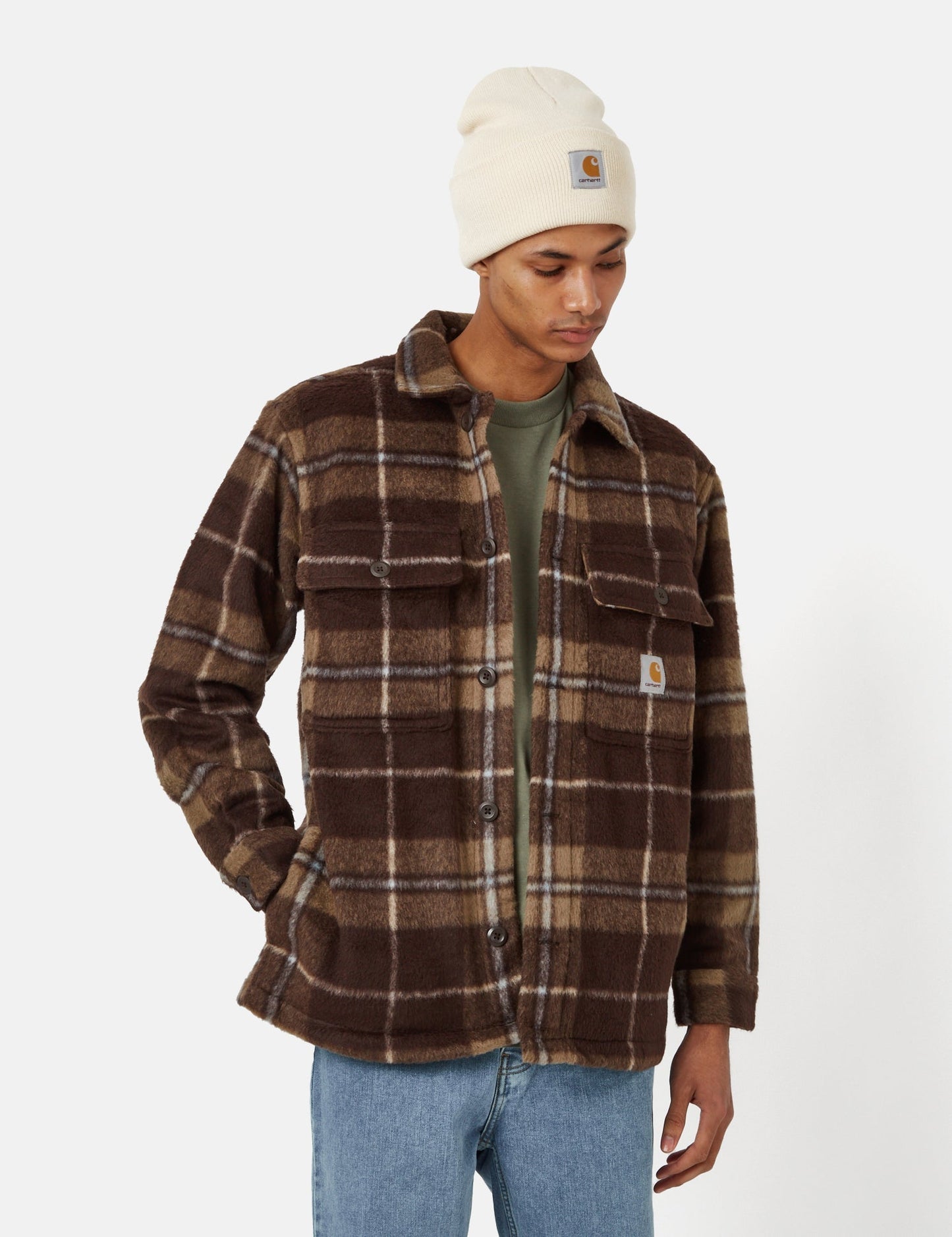 Manning Check Overshirt – Dunkles Umbra-Braun/Leder