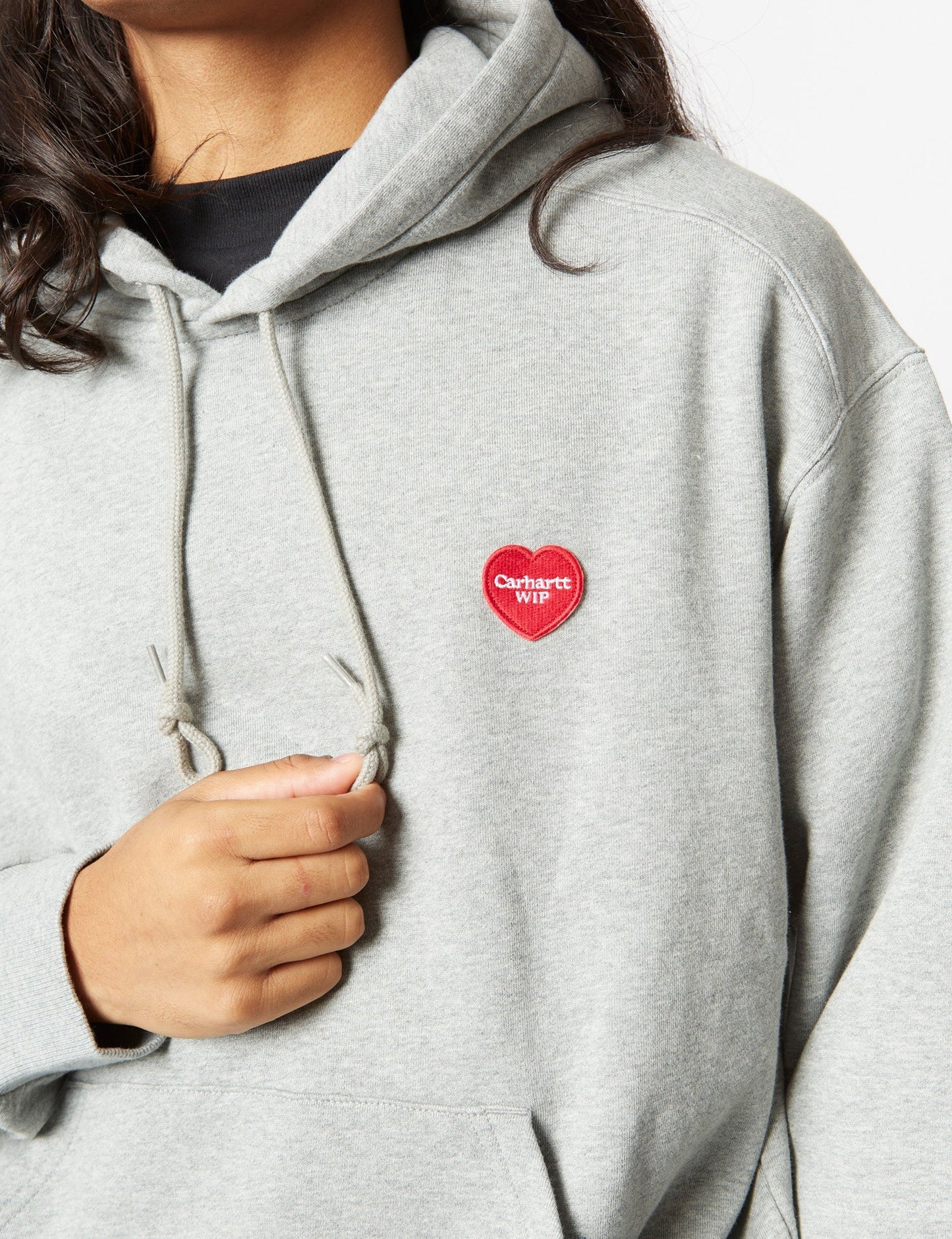 Kapuzenpullover Herz-Patch – Grau meliert