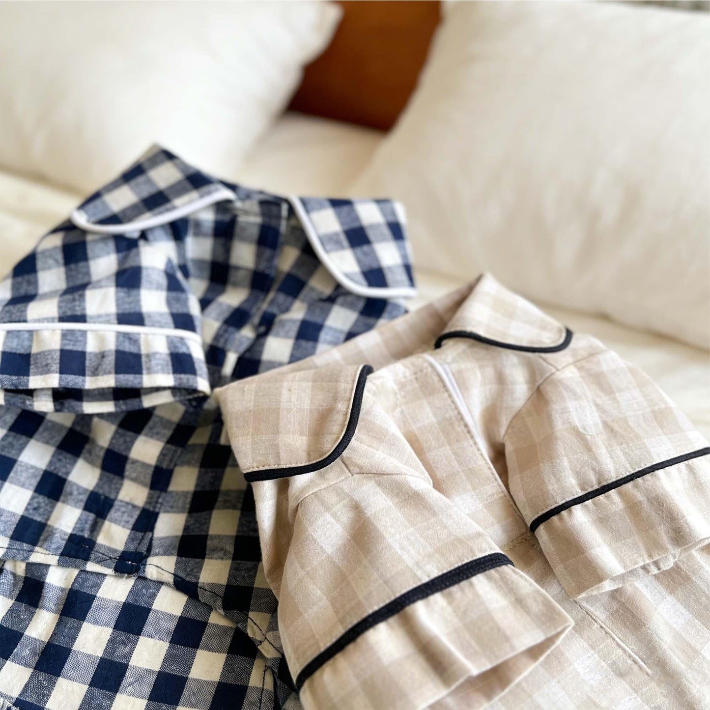 Personalized Embroidered Name Cotton-Linen Plaid Dog Pajamas | inCloth70