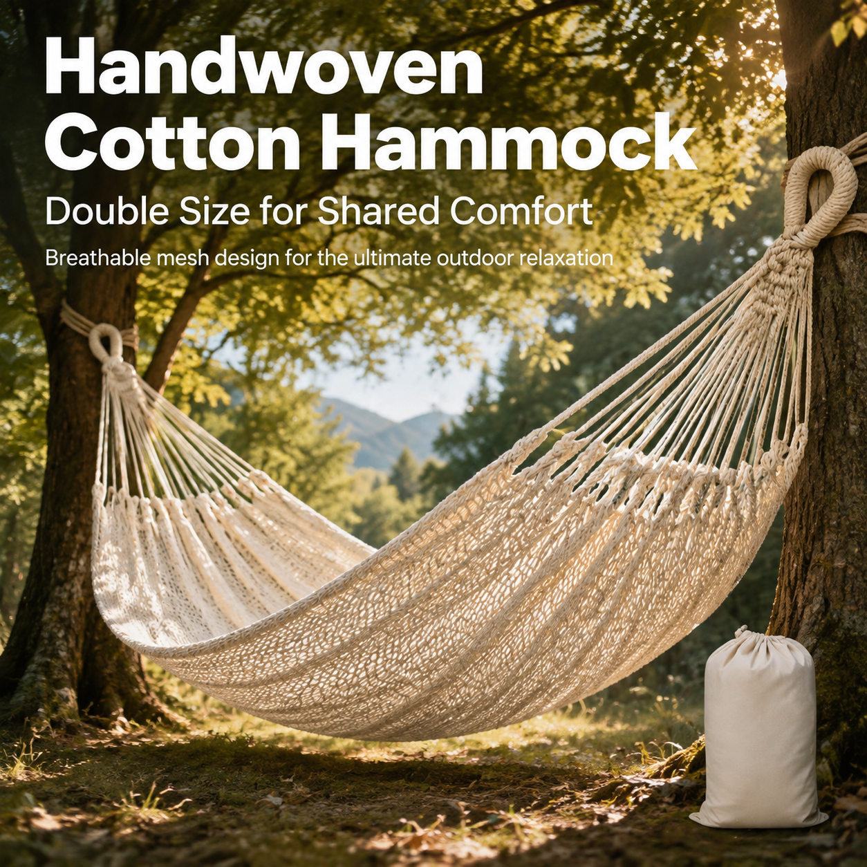 Hamac double en coton avec motif tressé à la main - Portable et respirant