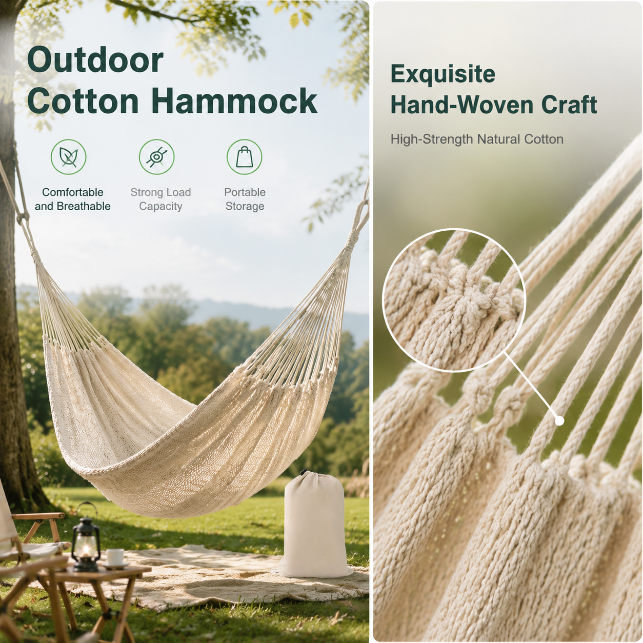 Hamac double en coton avec motif tressé à la main - Portable et respirant