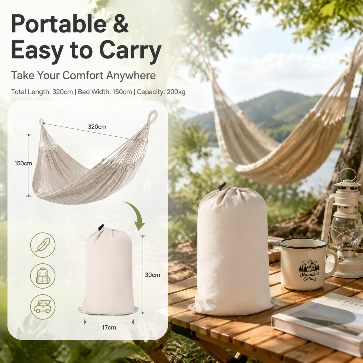 Hamac double en coton avec motif tressé à la main - Portable et respirant
