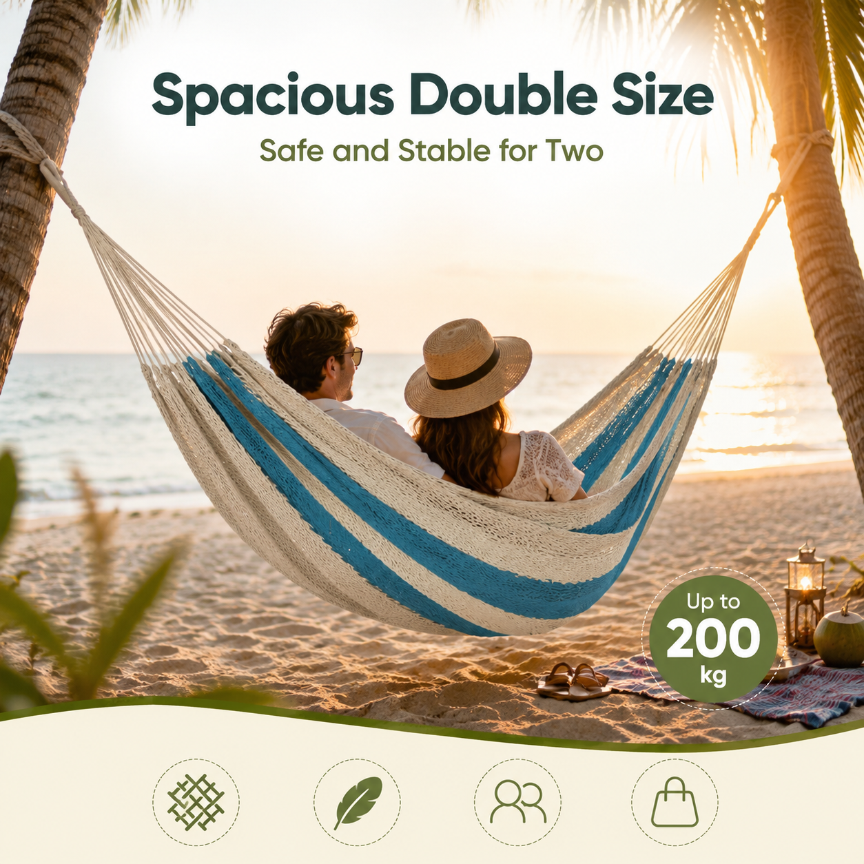 Hamac double en coton avec motif tressé à la main - Portable et respirant