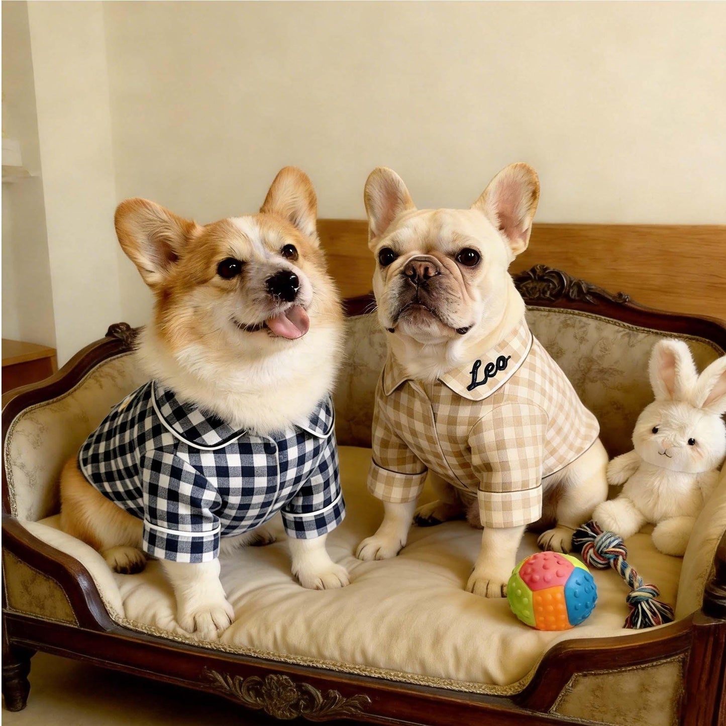 Personalized Embroidered Name Cotton-Linen Plaid Dog Pajamas | inCloth70
