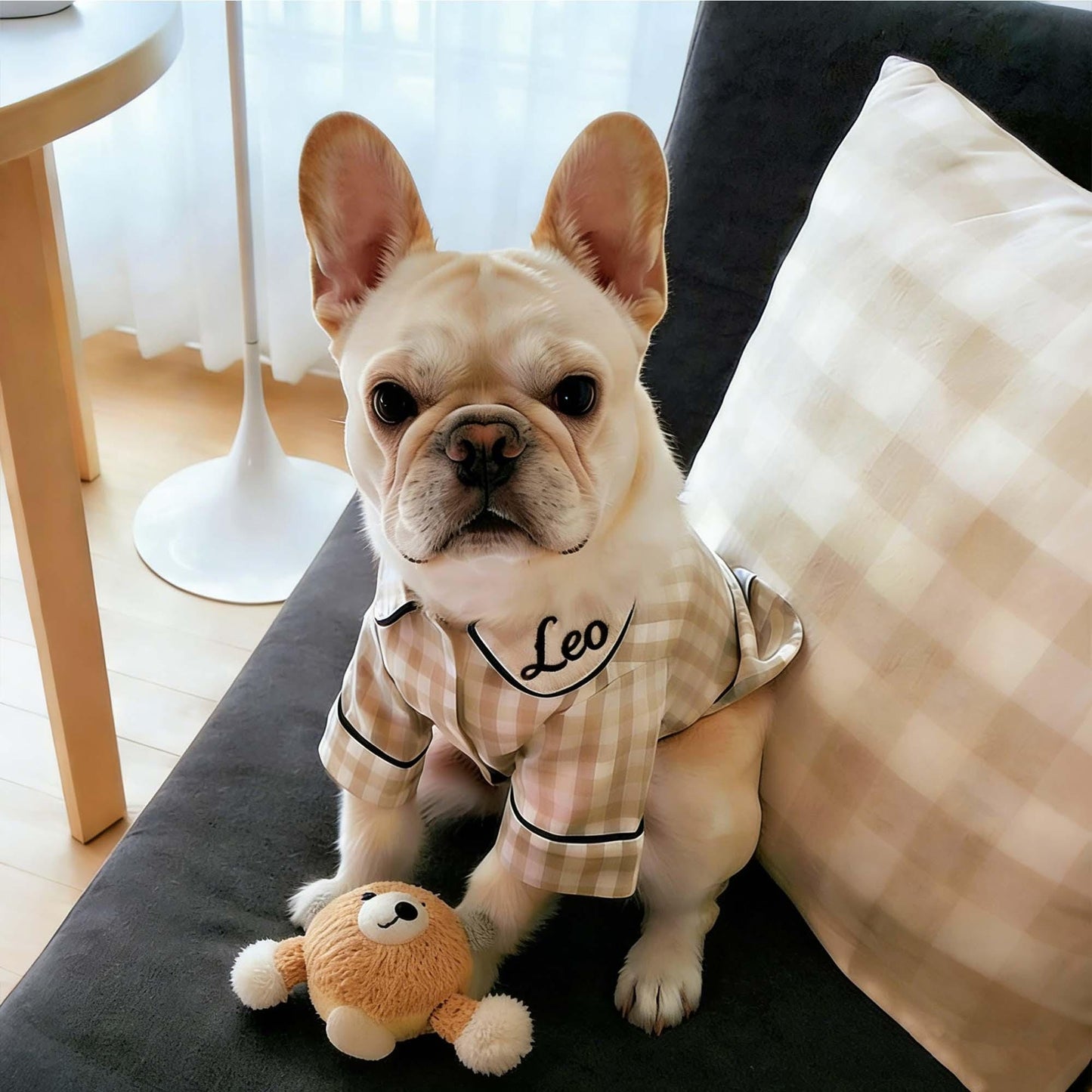 Personalized Embroidered Name Cotton-Linen Plaid Dog Pajamas | inCloth70