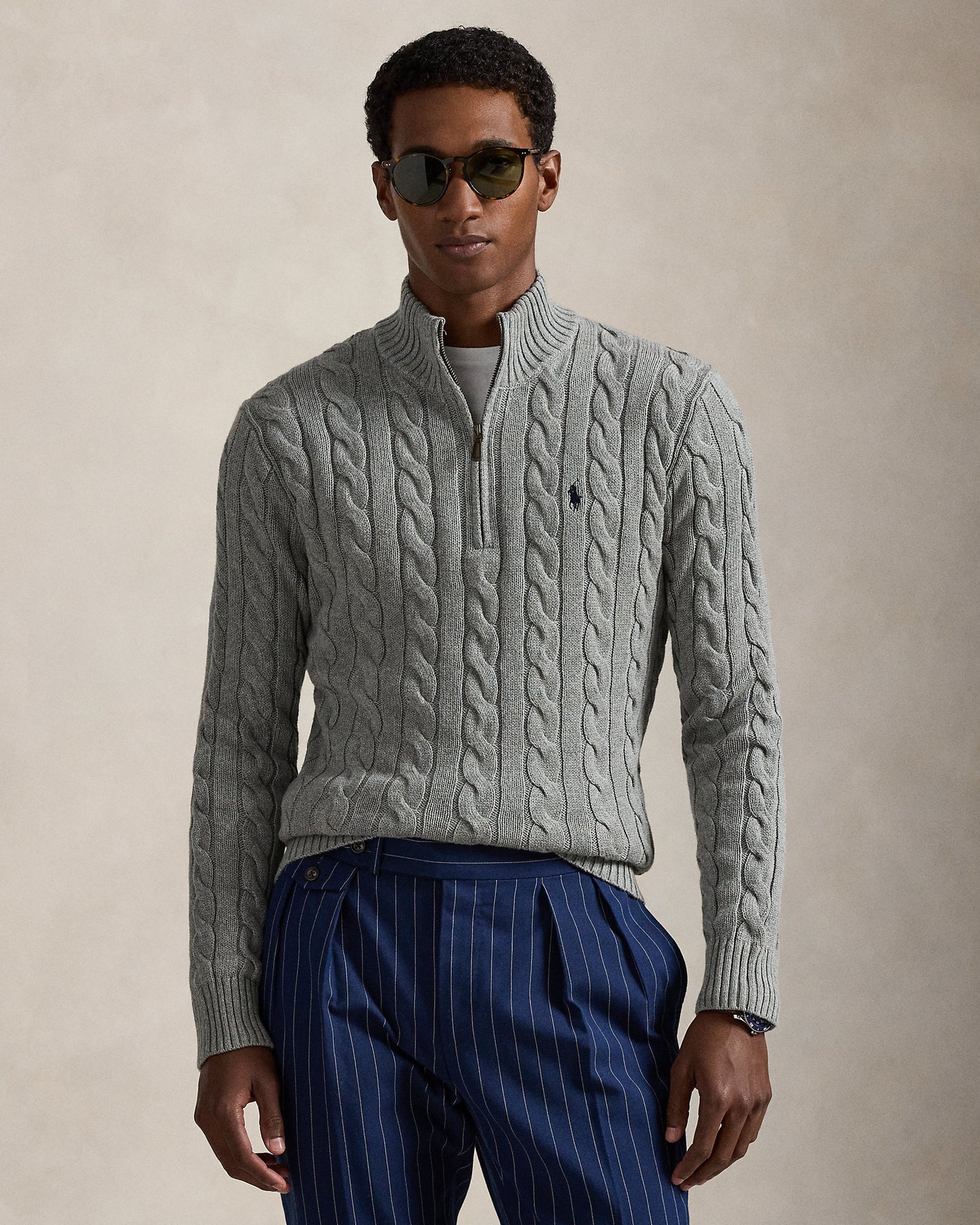 Cable-Knit Cotton Quarter-Zip Jumper