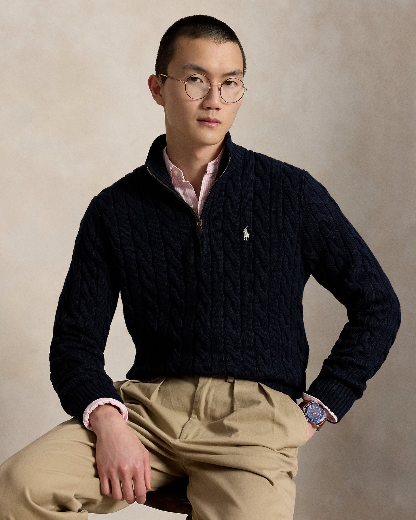 Cable-Knit Cotton Quarter-Zip Jumper